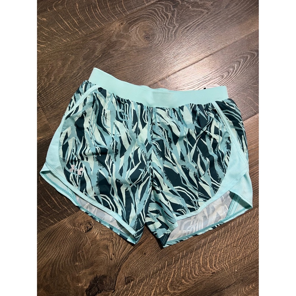 Under Armour HeatGear Running‎ Shorts Womens Small Aqua Teal Abstract Print 3in